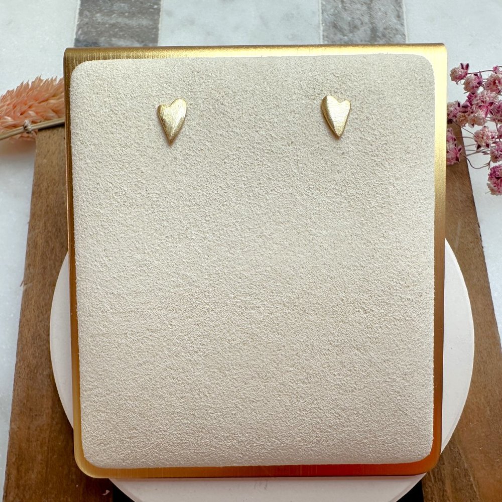 Small Satin Gold Love Heart Stud Earrings | 14k Gold Plated Sterling Silver